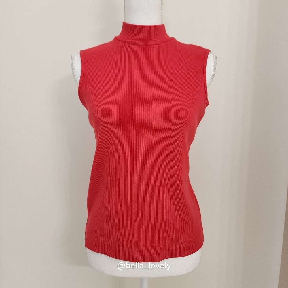 Mountain Lake Vibrant Red Knit Ribbed High Neck Top